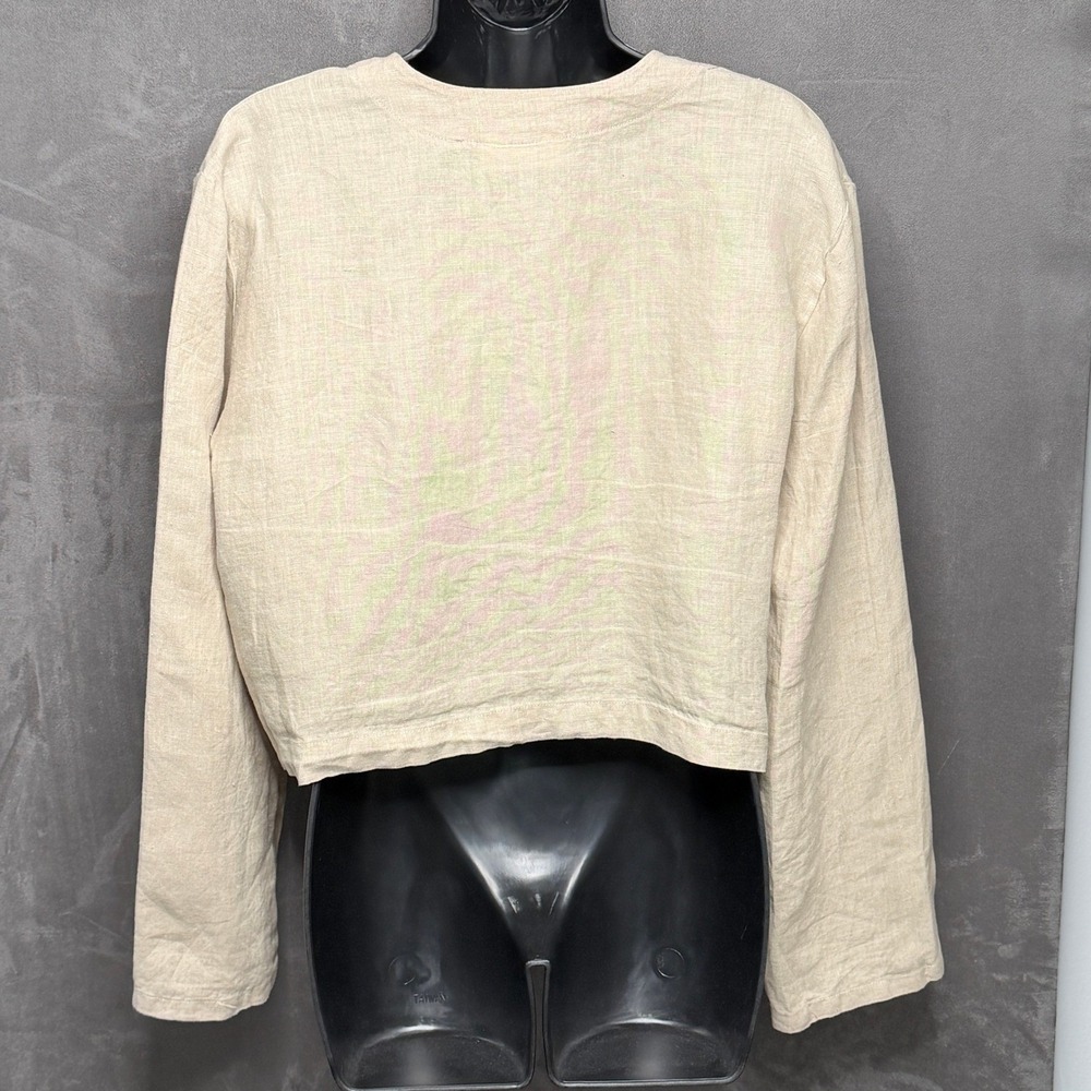bryn Walker Natural Linen Tie-Front Cropped Cardigan - Picture 2 of 7